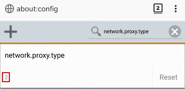 Firefox network proxy type setting screenshot