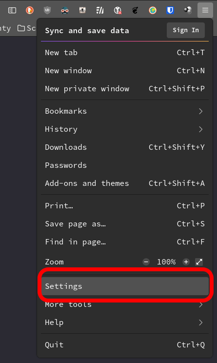Firefox options screenshot