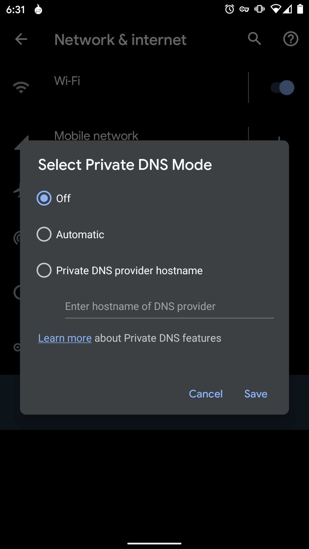 Private DNS off